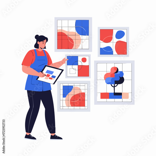 Interior Designer at Work Woman Analyzing Modern Art Display