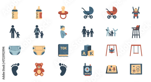 Baby and family related icons set.