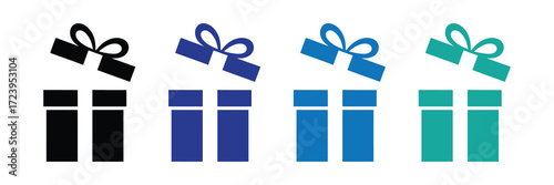 Four gift boxes with bows, isolated on white background