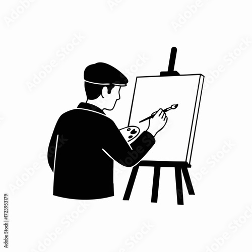 Artist Painting on Canvas Creative Process Concept Vector Illustration