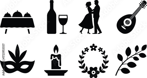 Elegant celebration event icons for party, wedding, and special occasion design