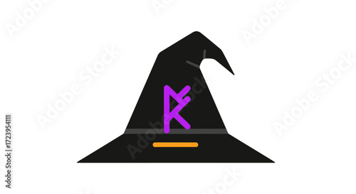 Black Witch Hat with Purple Rune and Orange Stripe.