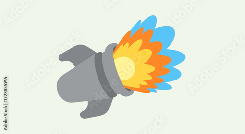 Cartoon rocket with fiery exhaust taking off.