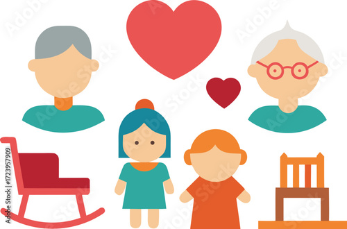 Vector illustration grandparents day icons collection rocking chair family love eps scalable vector