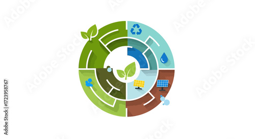 Circular Infographic Representing Environmental Sustainability and Green Initiatives.