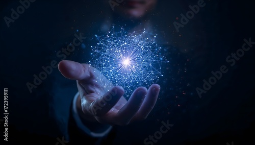 Empowering the Spark: A close-up of a hand cradling a luminous energy sphere, symbolizing innovation and technological advancement.