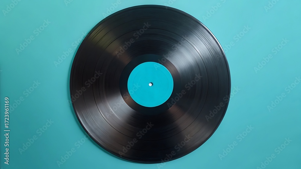 Obraz premium Vintage Vinyl Record with Teal Label on a Teal Background