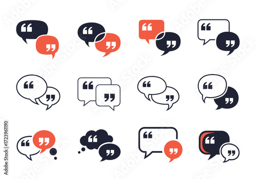 A collection of speech bubble icons with quotation marks.
