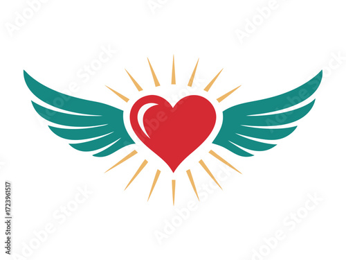 Heart with wings symbol of freedom and love
