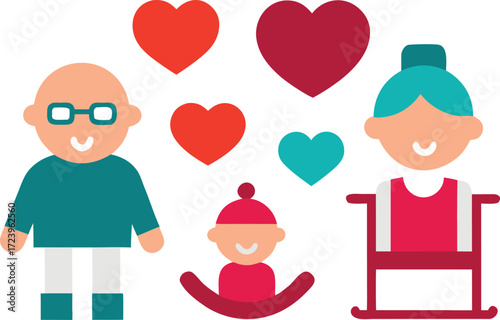 Grandparents day icons collection vector illustration featuring rocking chair and hearts vector
