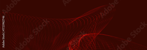Futuristic dot wave. Abstract digital particle wave. Technology background. Colored musical wave. Dark background. Digital background with smooth, wavy curves. 3D vector illustration