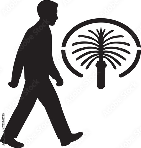 Dubai Palm Island silhouette vector, iconic artificial island, minimal architecture and landscape design