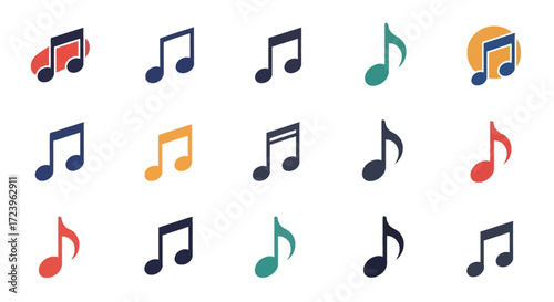 Collection of colorful musical notes in various styles and colors.