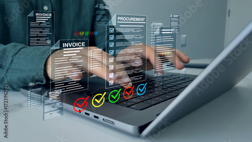 Procurement workflow documentation and efficiency in acquiring services. B2B purchase management.Includes contracts, purchase orders, bids,compliance records, helping organizations track costs.