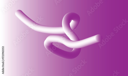 Abstract 3 D flowing tube shape in gradient pink and purple hues background