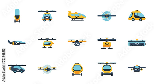 Collection of diverse drone and helicopter illustrations in various styles.