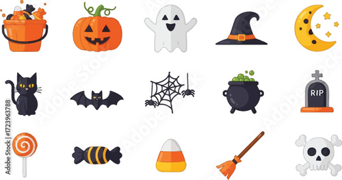 Halloween icon set, a collection of spooky and festive elements