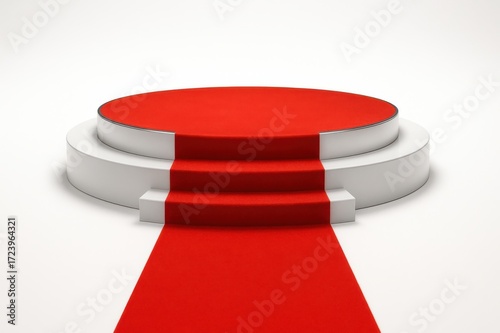 Red carpet leading to a circular award podium with white steps
