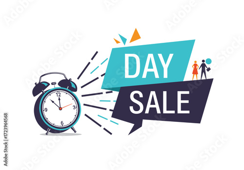 Celebrate a fantastic day sale with an alarm clock announcement.