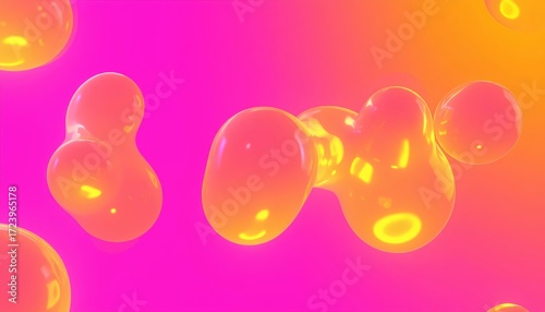 Abstract Vibrant Pink and Orange Liquid Forms:  Fluid Dynamics in a Surreal, Gradient Background