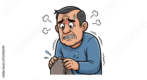 Illustration of an anxious man sweating and trembling with fear and worry