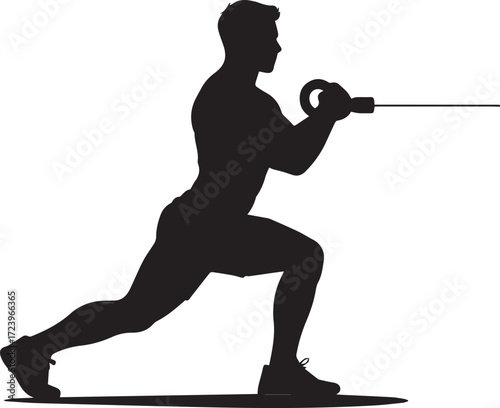 Athletic man silhouette performing cable crossover exercise for chest and arms workout