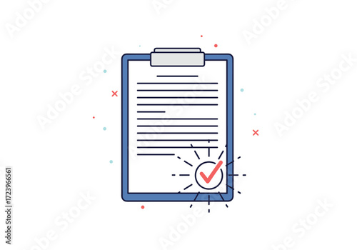 A document with a completed checklist and a signed certificate attached.