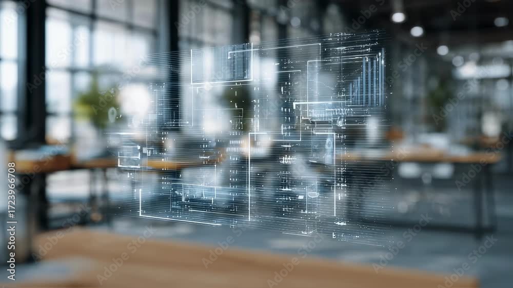 custom made wallpaper toronto digitalFocused view of adaptable AI models on a transparent screen showcasing dynamic demand forecasting with the surrounding workspace subtly out of focus.