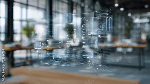 Wallpaper Mural Focused view of adaptable AI models on a transparent screen showcasing dynamic demand forecasting with the surrounding workspace subtly out of focus. Torontodigital.ca