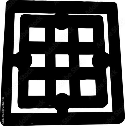 Silhouette of carved wooden square pattern isolated vector, Traditional wood carving geometric ornament design, Folk decorative wooden square motif, Ethnic square border frame silhouette illustration