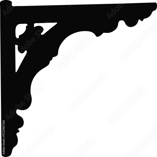 Silhouette of carved wooden corner border isolated vector, Traditional wood carving illustration, Folk decorative frame ornament artwork, Ethnic wooden border design silhouette