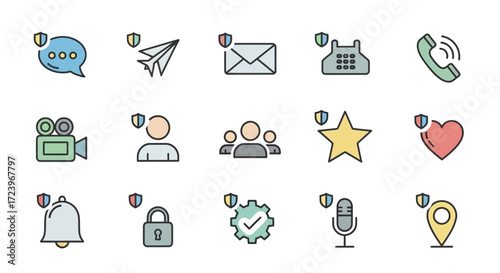 Collection of secure communication and data protection icons.