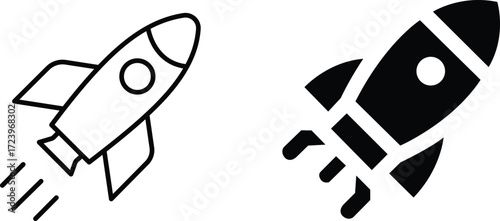 Flying Spaceship Icon Set – Space, Rocket, Science, Technology, Exploration, Futuristic, Vector Illustration