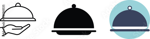 Food Tray Icon Set – Meal, Dining, Restaurant, Service, Catering, Kitchen, Vector Illustration