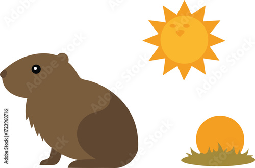 Groundhog day illustration vector bundle with sun and burrow icon for festive graphics vector