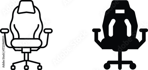 Gaming Chair Icon Set – Esports, Furniture, Seat, Comfort, Ergonomic, Technology, Entertainment Vector Illustration