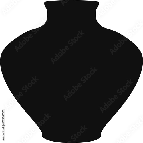 Silhouette of Cracked Clay Water Pot Isolated on White Vector, Black Folk Pot Icon, Traditional Earthen Vessel Illustration, Rustic Broken Water Pot Silhouette