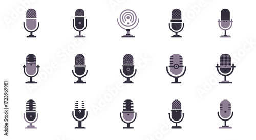 Collection of various microphone designs for audio recording and broadcasting.