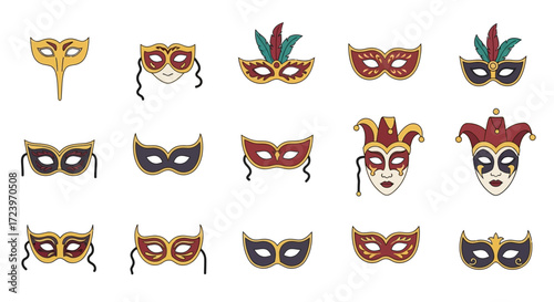 Collection of Venetian Masquerade Masks for Parties and Celebrations.