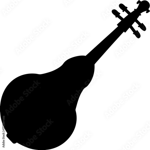 Silhouette of Dotara in Geometric Style Isolated Vector, Black Folk String Instrument with Geometric Patterns, Modern Ethnic Musical Instrument Silhouette, Abstract Dotara Line Art Vector Illustration
