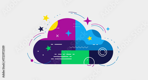 Colorful cloud illustration representing technology and data storage concept.