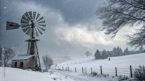 Windmill during a winter storm