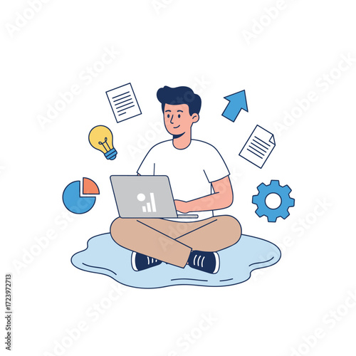 Illustration concept of a researcher on a white background