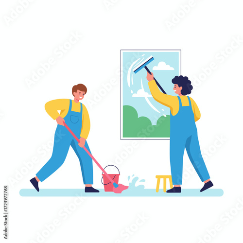 Illustration of house cleaning services isolated on a white background