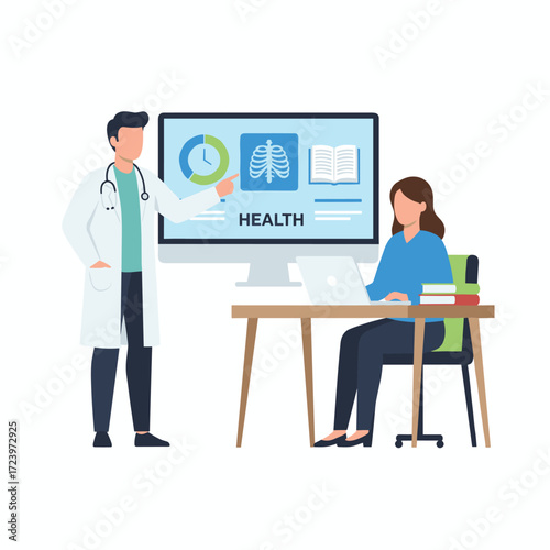 Illustration concept of a doctors' team discussion on a white background