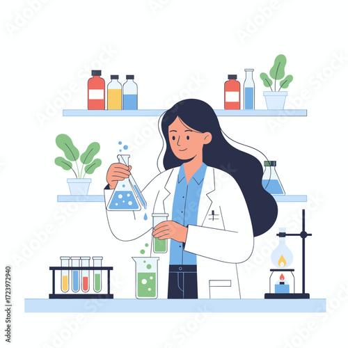 Flat illustration of a doctor checking a patient's medical history, isolated on a white background