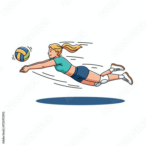 Vector illustration concept of volleyball players on the ground, flat illustration isolated on a white background