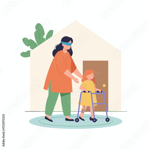 A young nanny is playing a funny game with a little girl at home
