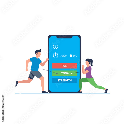 Top fitness training using smartphone accessory apps, depicted in an abstract vector poster illustration