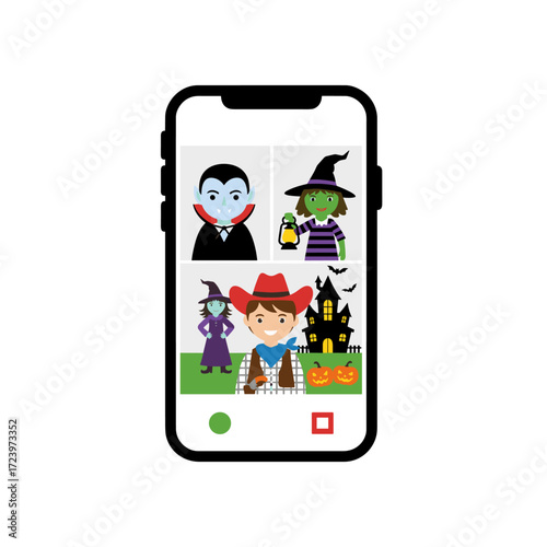 The family is decorating for Halloween, creating a Halloween illustration concept